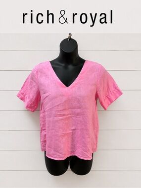 RICH & ROYAL – Pink Linen Top (Estimated M)
